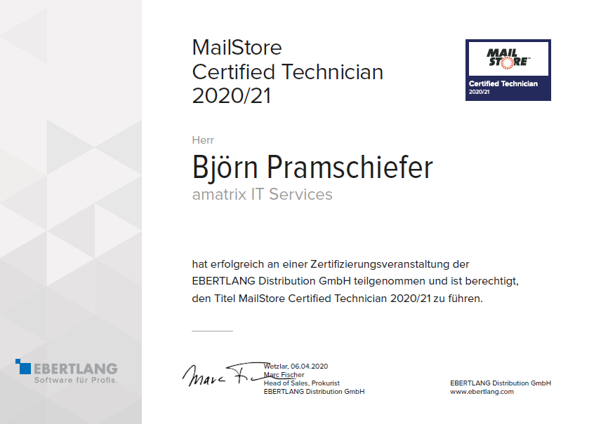 Mailstore Certified Technician - Björn Pramschiefer